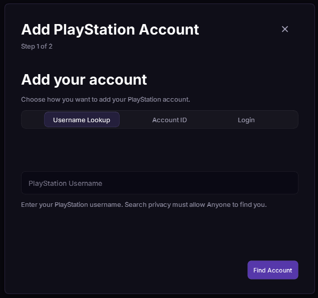 Add PlayStation account